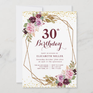 purple floral 30th birthday party invitation