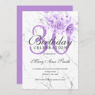 Purple Floral 30th Birthday Party Marble Invitation