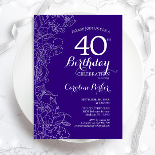 Purple Floral 40th Birthday Party Invitation