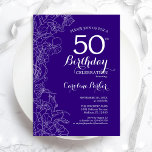 Purple Floral 50th Birthday Party Invitation<br><div class="desc">Purple Floral 50th Birthday Party Invitation. Minimalist modern design featuring botanical outline drawings accents and typography script font. Simple trendy invite card perfect for a stylish female bday celebration. Can be customized to any age. Printed Zazzle invitations or instant download digital printable template.</div>