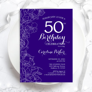 Purple Floral 50th Birthday Party Invitation