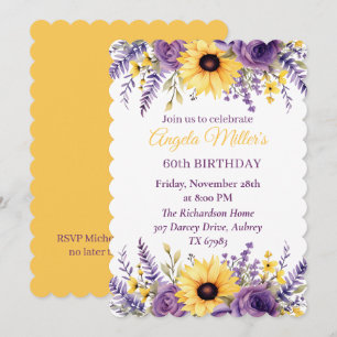 Purple floral 60th birthday party invitation