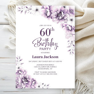 Purple Floral 60th Birthday Party Invitation