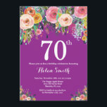 Purple Floral 70th Birthday Invitation<br><div class="desc">Purple Floral 70th Birthday Invitation for Women. Watercolor Floral Flower. Purple Lilac Lavender Violet Background. Pink,  Yellow,  Orange,  Purple Flower. Adult Birthday. For further customisation,  please click the "Customise it" button and use our design tool to modify this template.</div>
