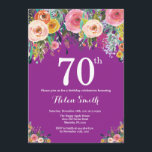 Purple Floral 70th Birthday Invitation<br><div class="desc">Purple Floral 70th Birthday Invitation for Women. Watercolor Floral Flower. Purple Lilac Lavender Violet Background. Pink,  Yellow,  Orange,  Purple Flower. Adult Birthday. For further customisation,  please click the "Customise it" button and use our design tool to modify this template.</div>