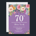 Purple Floral 70th Birthday Invitation<br><div class="desc">Purple Floral 70th Birthday Invitation for Women. Watercolor Floral Flower. Purple Lilac Lavender Violet Background. Pink, Yellow, Orange, Purple Flower. Adult Birthday. 13th 15th 16th 18th 20th 21st 30th 40th 50th 60th 70th 80th 90th 100th, Any Ages. For further customisation, please click the "Customise it" button and use our design...</div>