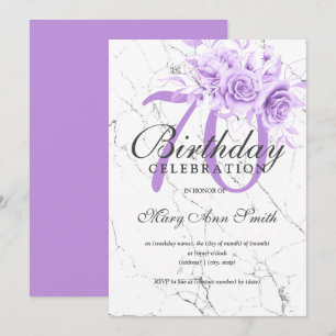 Purple Floral 70th Birthday Party Marble Invitation