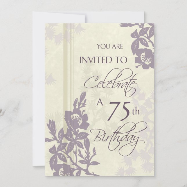 Purple Floral 75th Birthday Party Invitation Cards (Front)