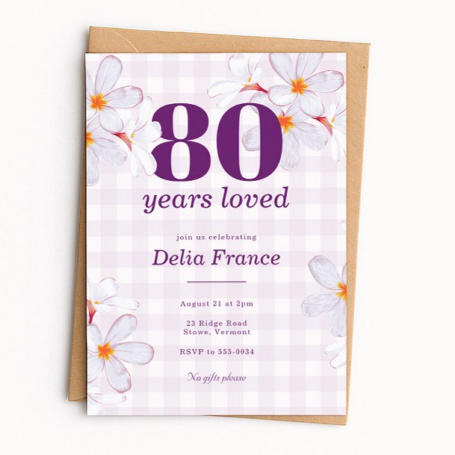 Purple Floral 80 Years Loved Birthday Party Invitation (Creator Uploaded)