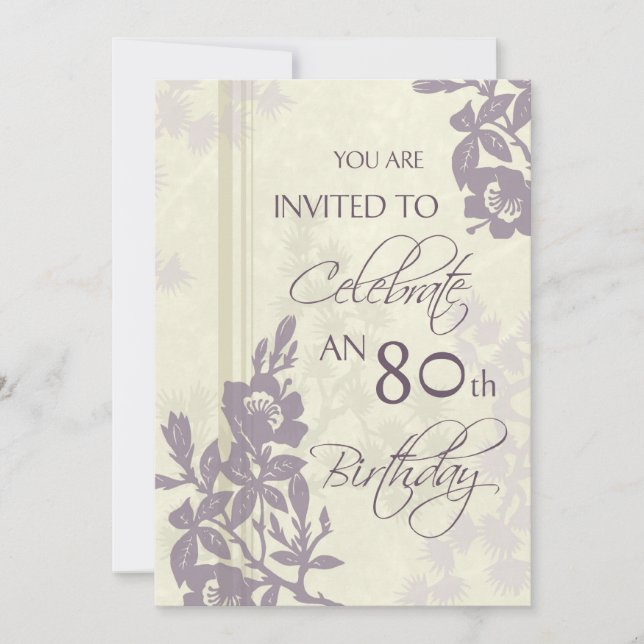 Purple Floral 80th Birthday Party Invitation Cards (Front)