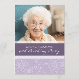 Purple Floral 90th Birthday Party Invitations