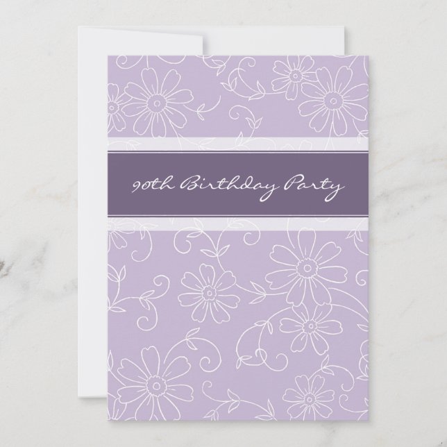 Purple Floral 90th Birthday Party Invitations (Front)
