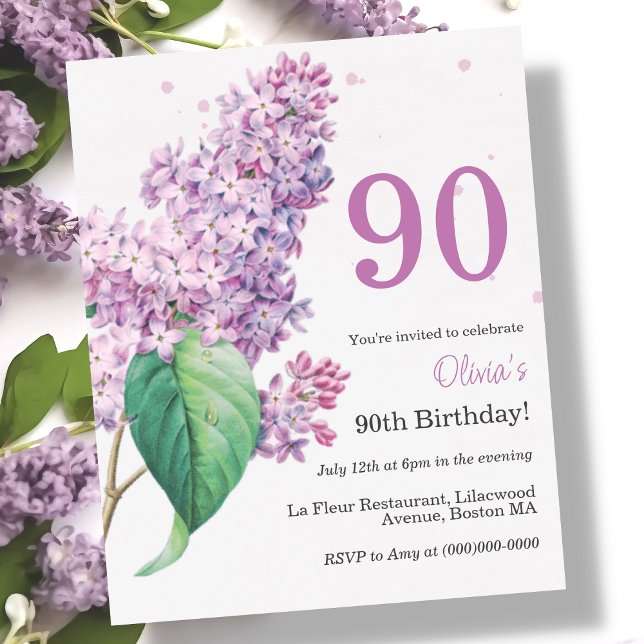 Purple Floral | 90th Budget Birthday Invitation (Creator Uploaded)