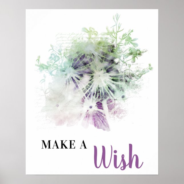 *~* Purple Floral Abstract DANDELION Make A Wish Poster (Front)