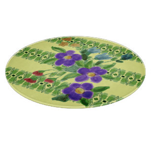 Purple floral accented cutting board