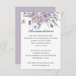 Purple floral accommodations. Wedding details Enclosure Card
