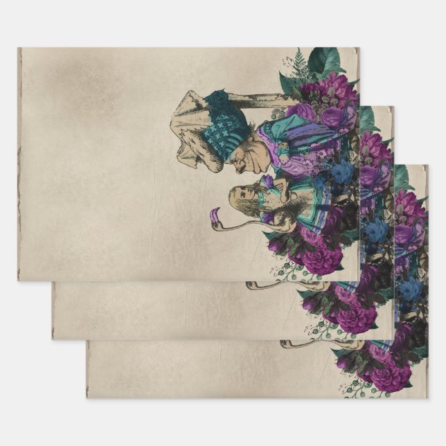 Purple Floral Alice in Wonderland with Duchess Wrapping Paper Sheet (Set)