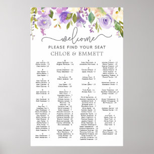 Purple Floral Alphabetical Wedding Seating Chart