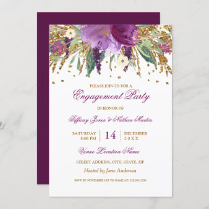 Purple Floral Amethyst Wedding Engagement Party Invitation