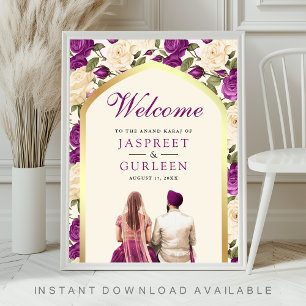 Purple Floral Anand Karaj Wedding Welcome Sign