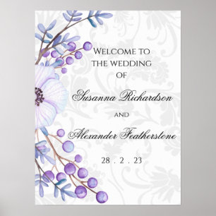 Purple Floral and Elegant Damask Wedding Poster
