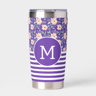 Purple floral and stripes monogram insulated tumbler