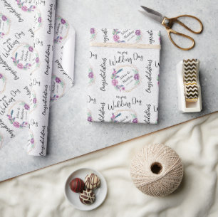 Purple Floral and White Glitter    Wrapping Paper
