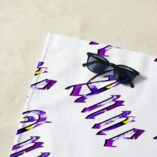 Purple Floral Anne Name, Beach Towel