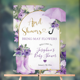 Purple Floral April Showers Welcome Acrylic Sign