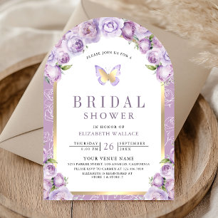 Purple Floral Arch Butterfly Bridal Shower Invitation