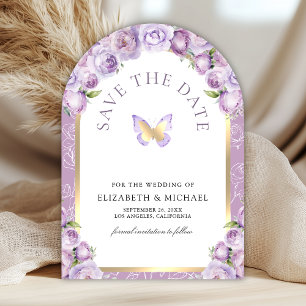 Purple Floral Arch Butterfly Photo Wedding Save The Date
