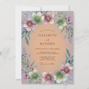 Purple Floral Arrangement Wedding Invitation