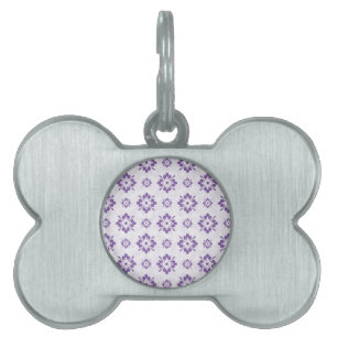 Purple floral art design pet name tag
