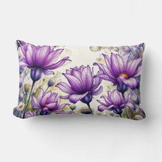 Purple Floral Art Print | Watercolor Daisy Flower  Lumbar Cushion
