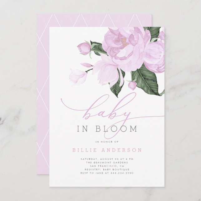 Purple Floral Baby in Bloom Shower Girl Invitation (Front/Back)