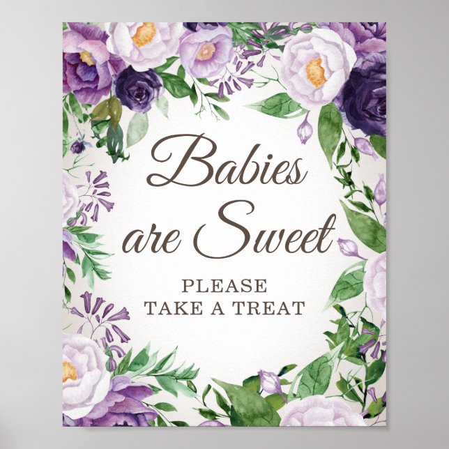 Purple Floral Baby Shower Babies Sweet Take Treat  Poster (Front)