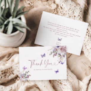 Purple Floral Baby Shower Butterfly Thank You Card