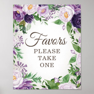 Purple Floral Baby Shower Favours Take One Poster