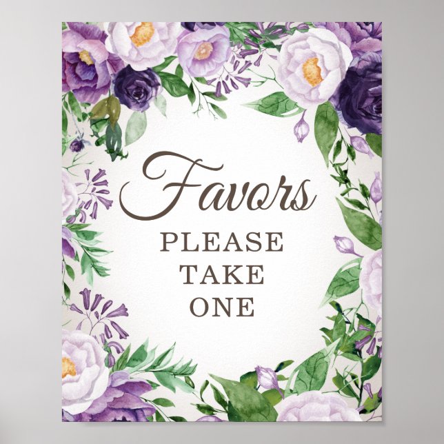 Purple Floral Baby Shower Favours Take One Poster (Front)