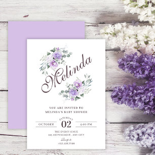 Purple floral baby shower invitation
