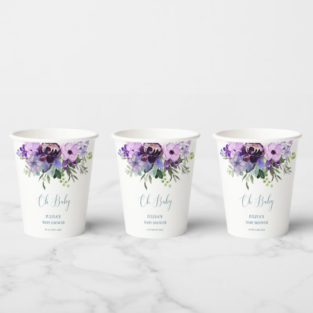 Purple floral baby shower  paper cups (Multi)