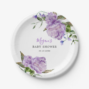 Purple Floral Baby Shower Paper Plate