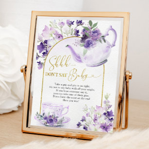 Purple Floral Baby Shower Tea Don't Say Baby Poster