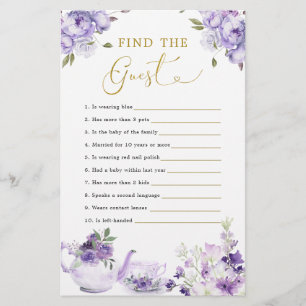 Purple Floral Baby Shower Tea Party Find The Guest