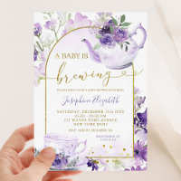 Purple Floral Baby Shower Tea Party Invitation