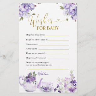 Purple Floral Baby Shower Tea Wishes for Baby