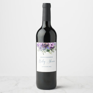 Purple floral baby shower wine label