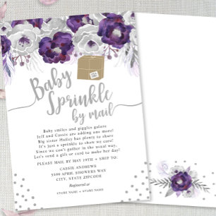 Purple Floral Baby Sprinkle by mail Invitation