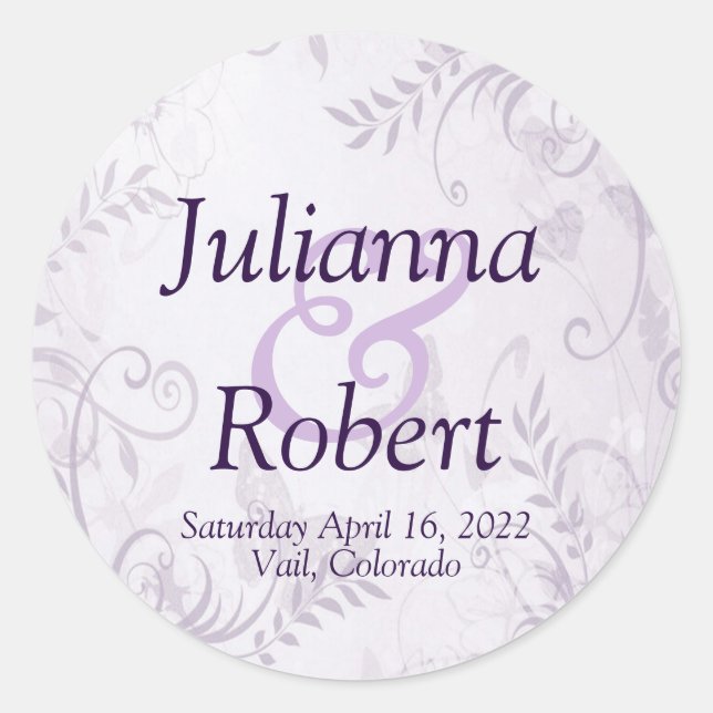 Purple floral background  wedding classic round st sticker (Front)
