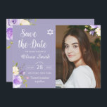 Purple Floral Bat Mitzvah Photo Save The Date<br><div class="desc">Pastel Purple Floral Bat Mitzvah Photo Save The Date</div>